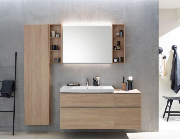 Geberit Icon Badmöbel-Set: Viel Stauraum in Holzoptik, passgenau installiert von Ihrem EMA Installateur in Wien & NÖ. 